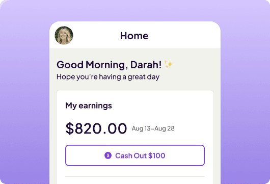 The Homebase employee app showing early access to earned wages before payday.