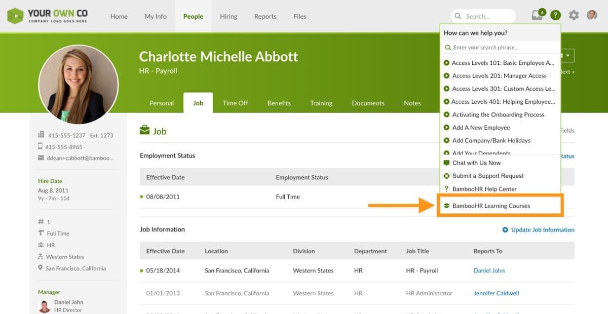 Screenshot of BambooHR's HR software platform for small businesses