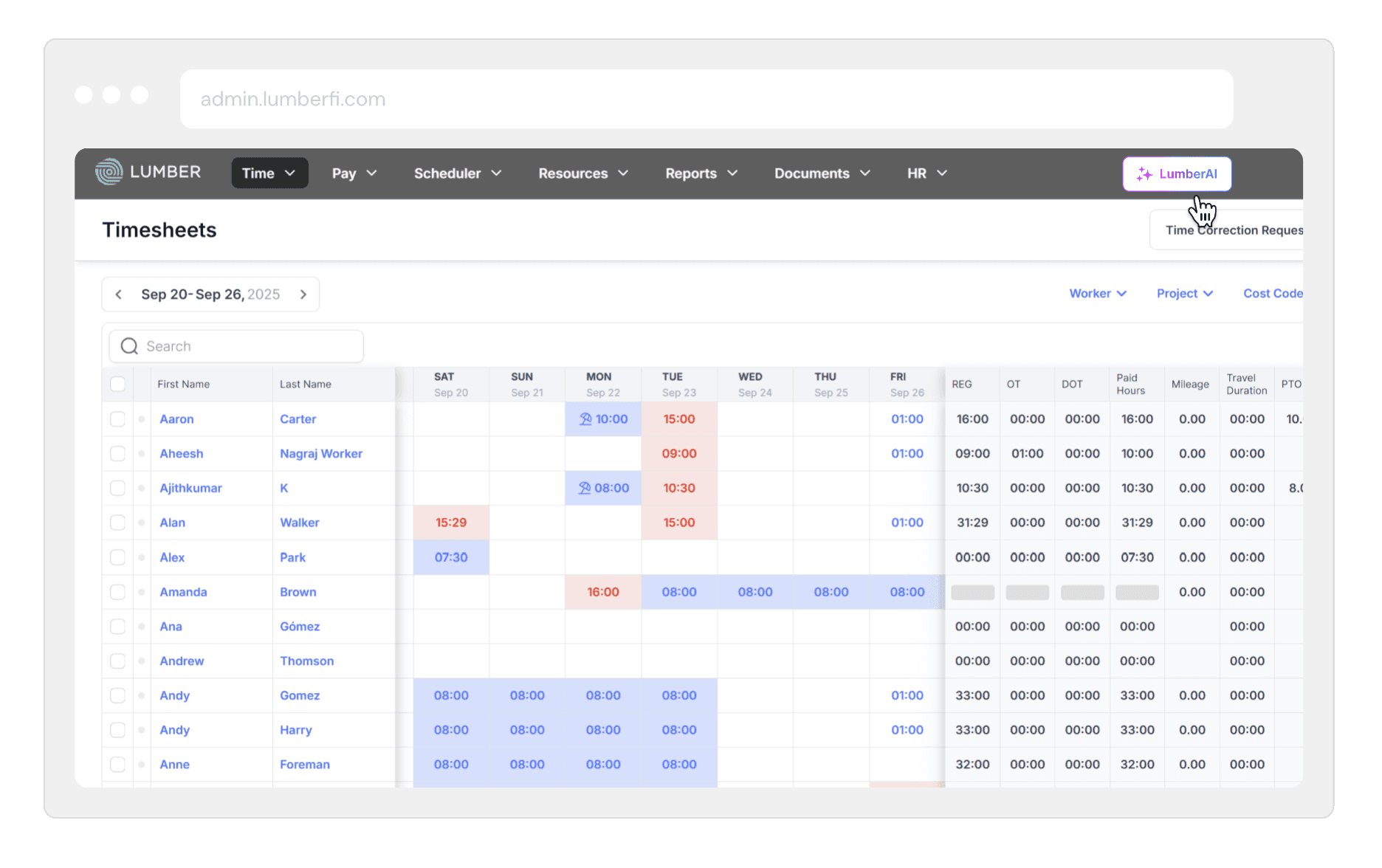 Lumber construction payroll software with AI anomaly detector flagging payroll errors before payday