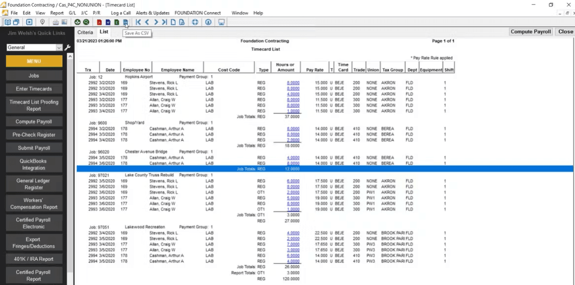 Payroll4Construction certified payroll report and union tracking dashboard for government contractors