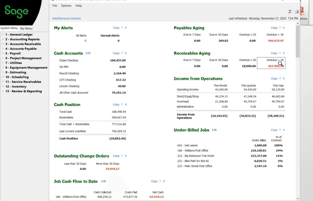 Sage HCM construction payroll software showing certified payroll, union tracking, and general ledger sync for large contractors