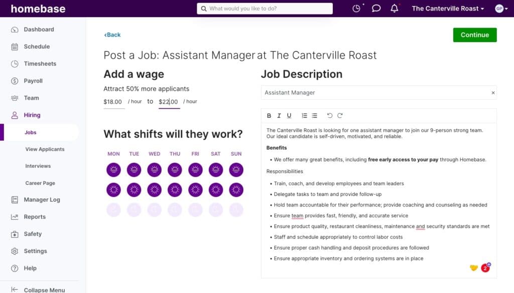 A screenshot of Homebase's hiring and onboarding tool.