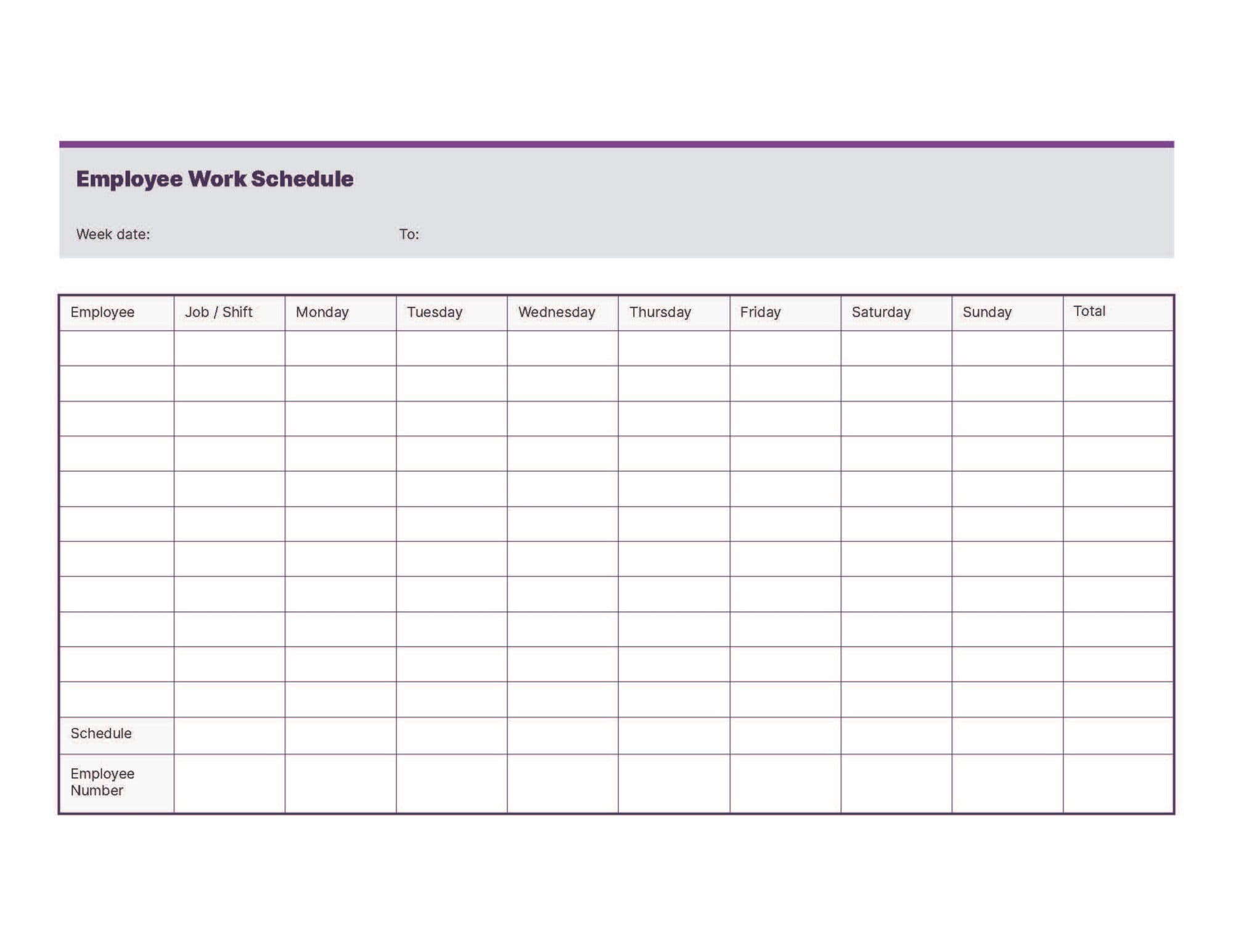 Weekly employee schedule template
