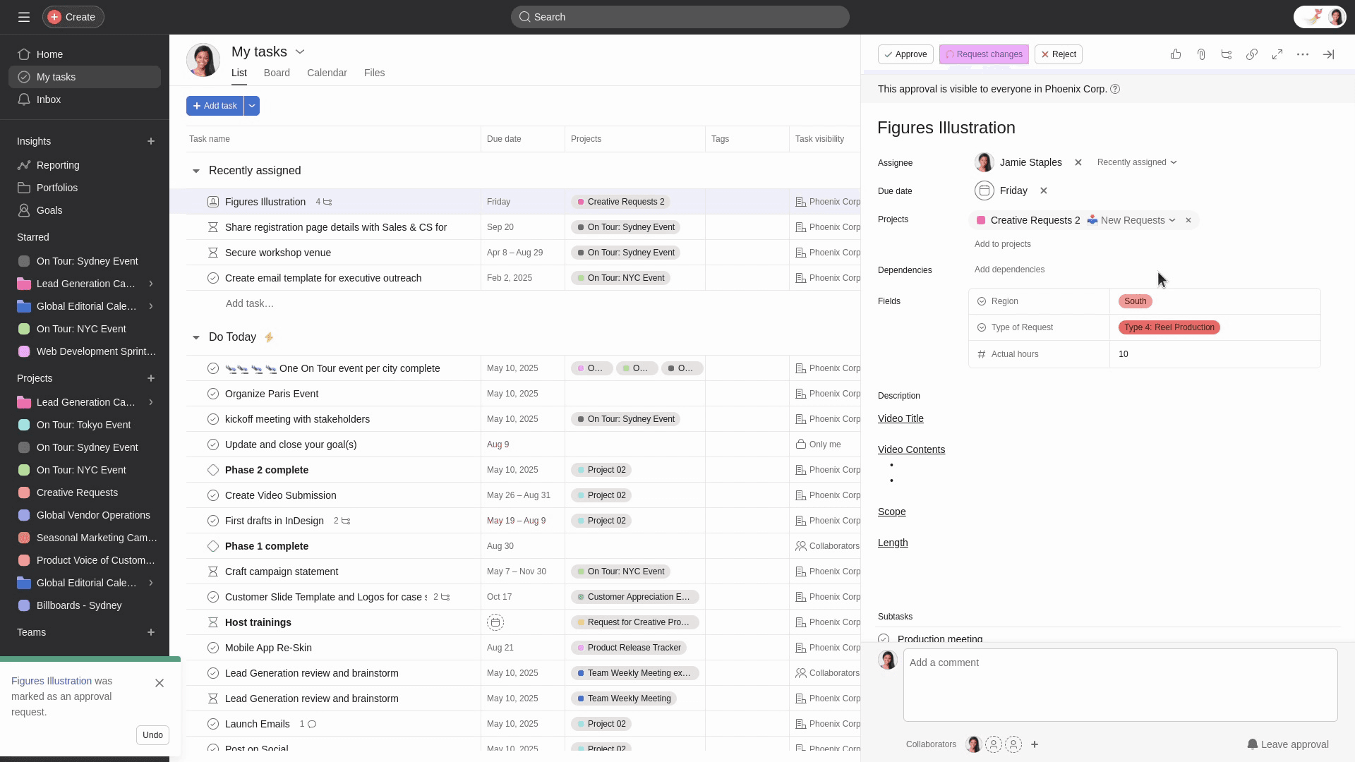 Asana task management overview showing employees and their assigned tasks.