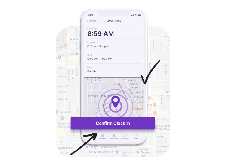 A view of the Homebase GPS-enabled time clock.Source: Homebase