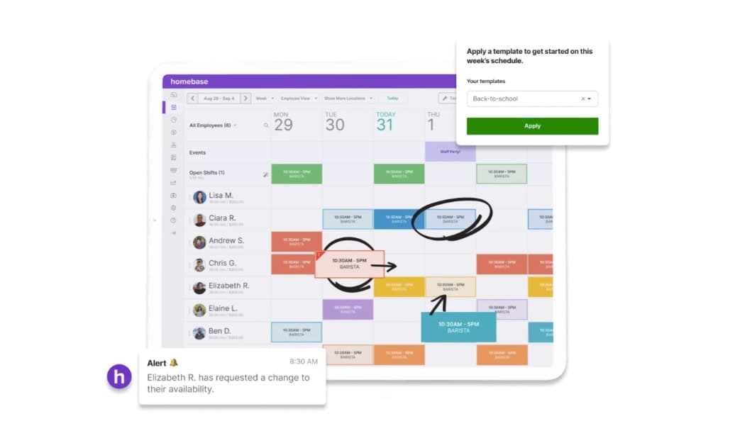 A view of the Homebase scheduling tool.Source: Homebase