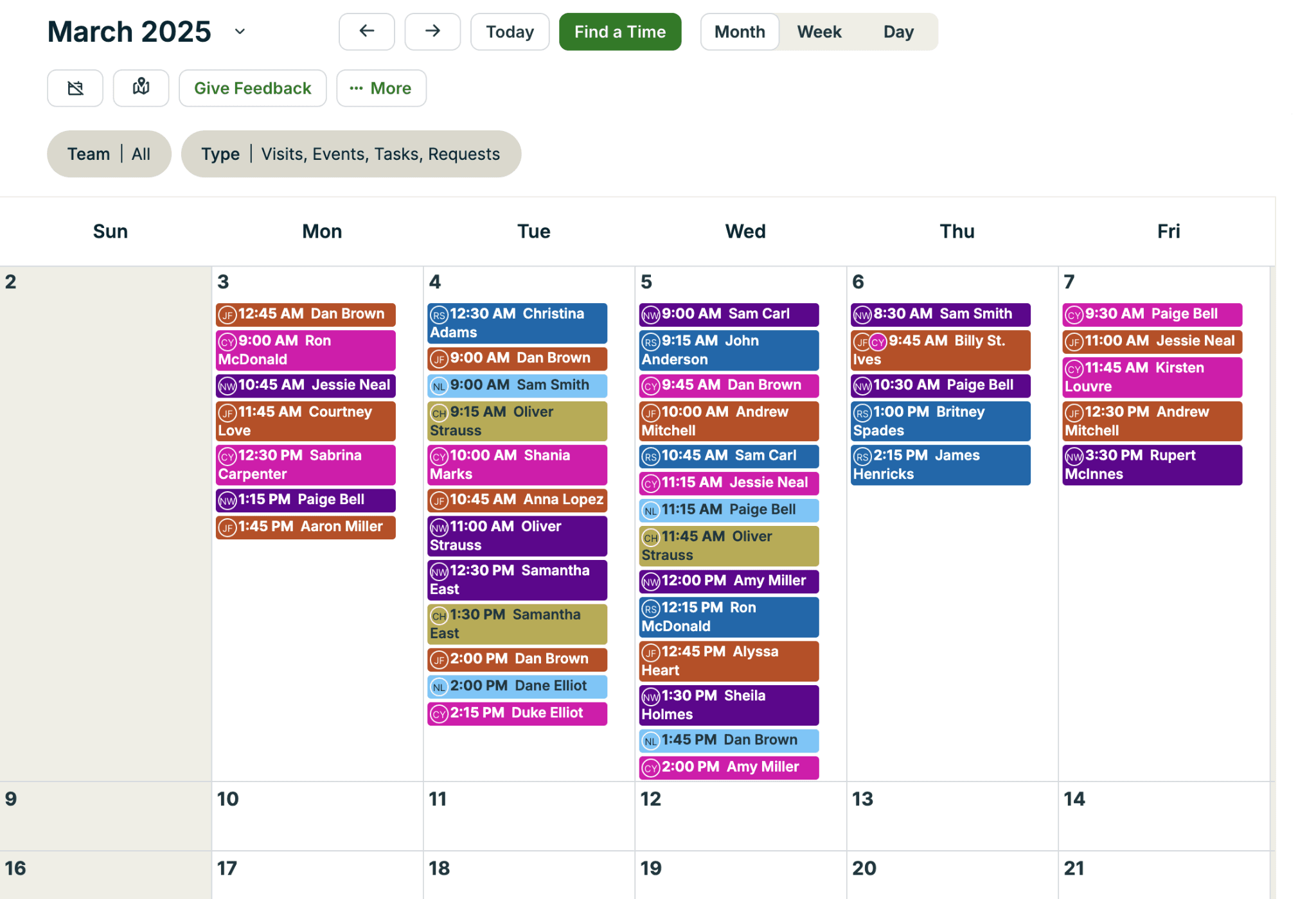 Jobber scheduling software overview showing employees, shift hours, and labour costs.