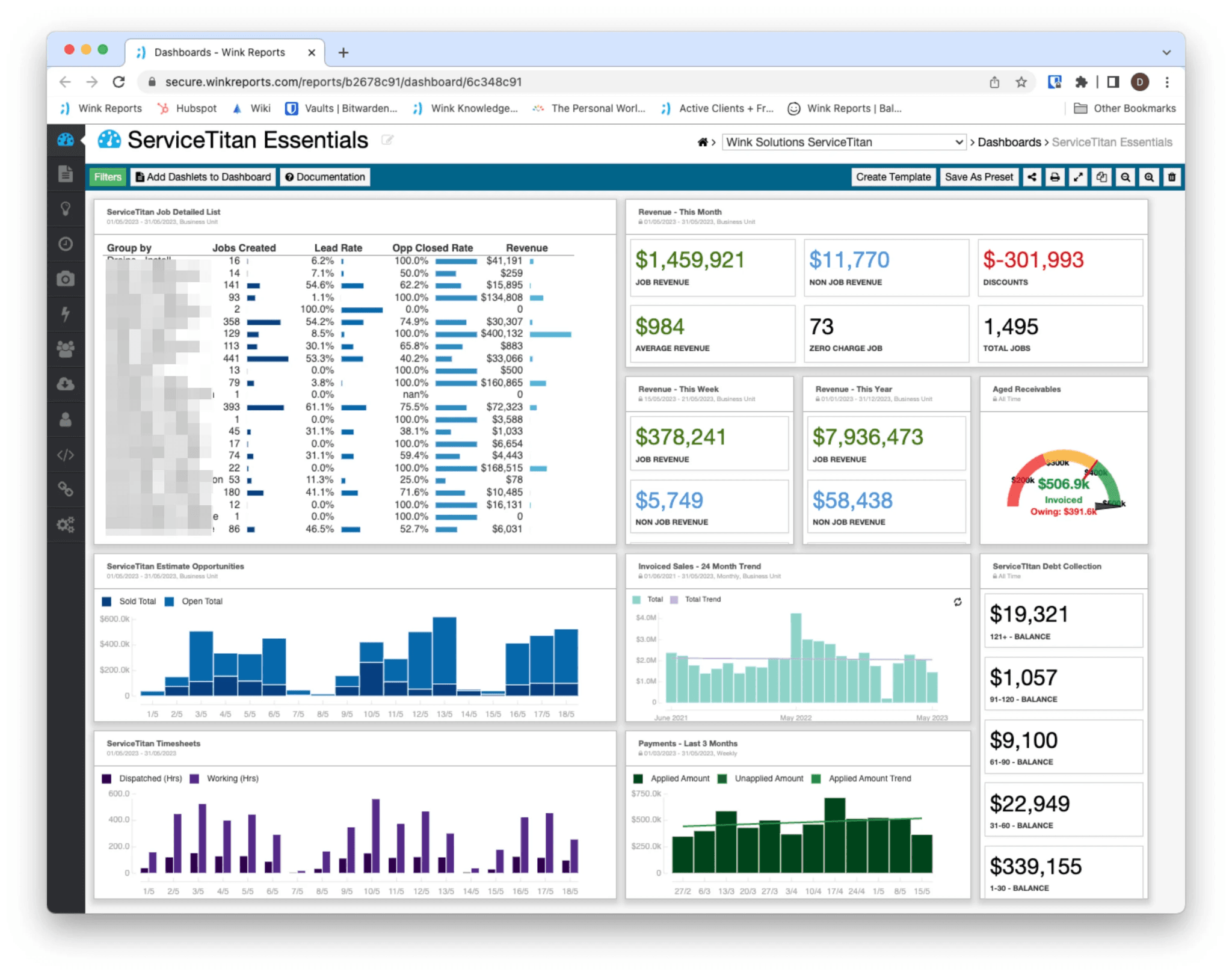 ServiceTitan scheduling software overview showing employees, shift hours, and labour costs.