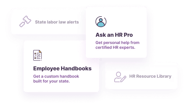 A graphic showing Homebase compliance features like personal help from HR experts.