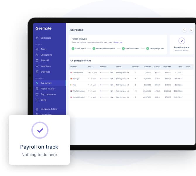 screenshot of Remote’s payroll interface