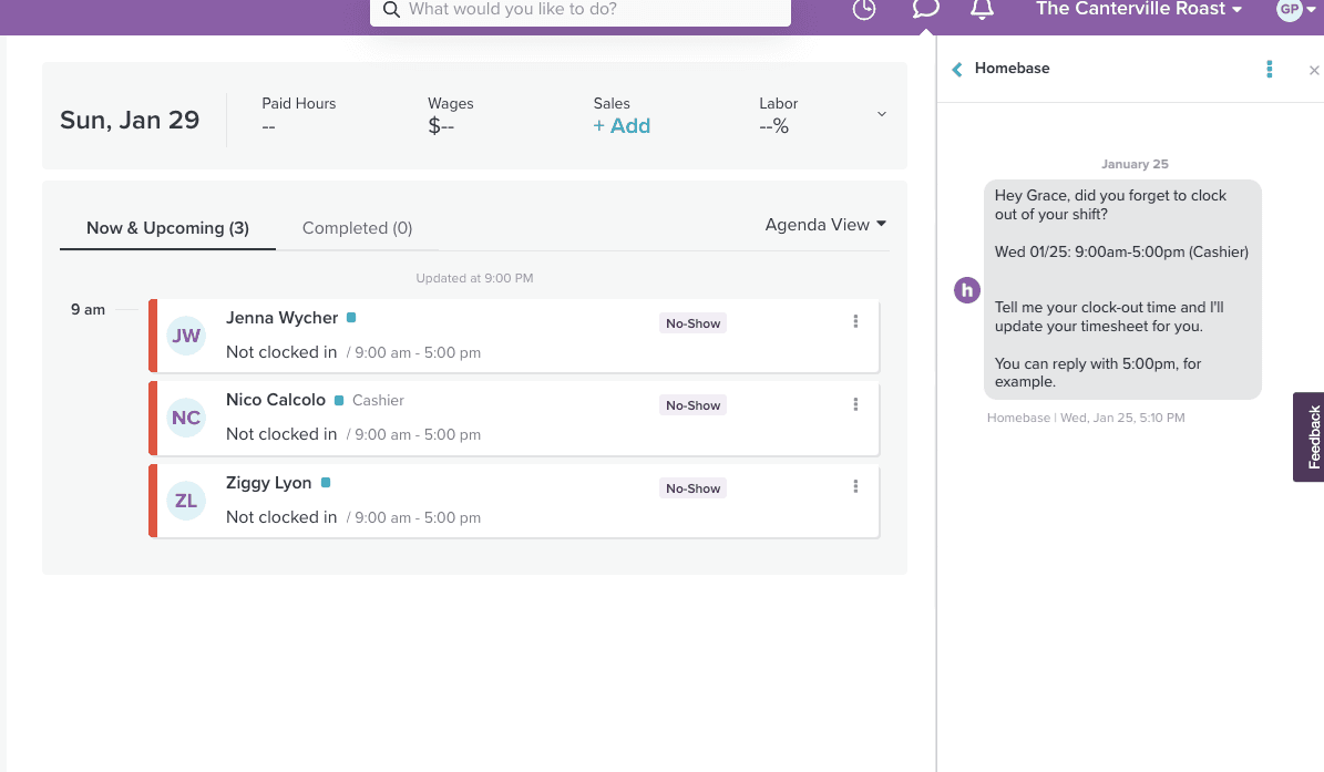 Homebase team communication software