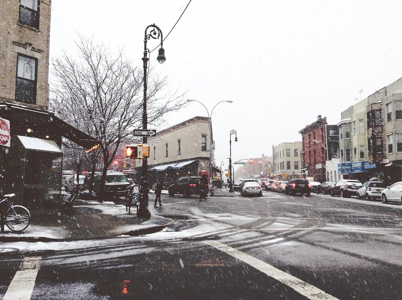 snowy street corner