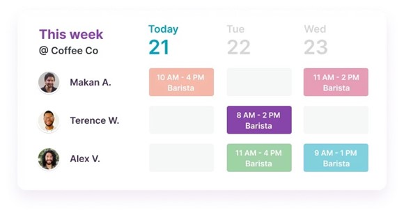 A screen showing Homebase’s scheduling tool