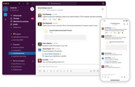 A view of Slack’s chatting interface on desktop and mobile app
