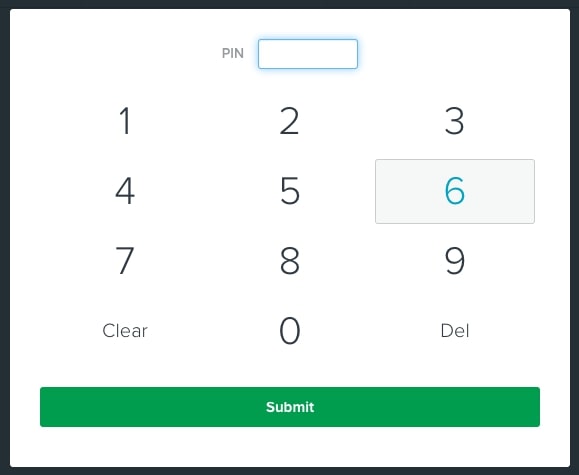 Screenshot of the touchscreen pin pad on Homebase's time clock feature.