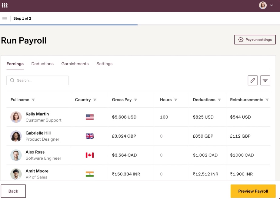 Screenshot of the Rippling payroll tool