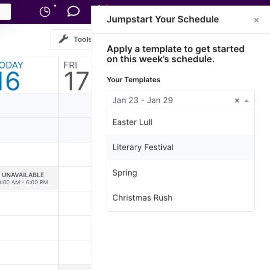 A screenshot of Homebase's schedule template feature.