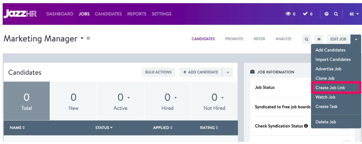 A screenshot of JazzHR's hiring interface.