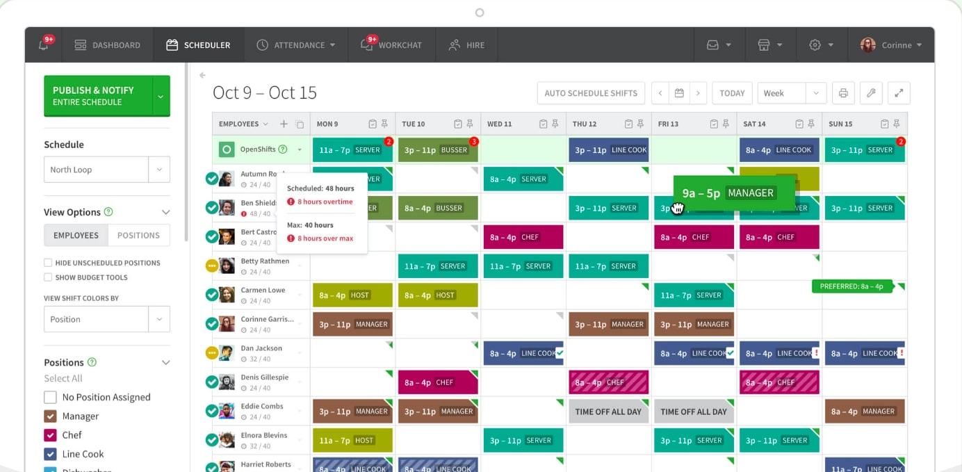 A screenshot of When I Work's schedule builder.