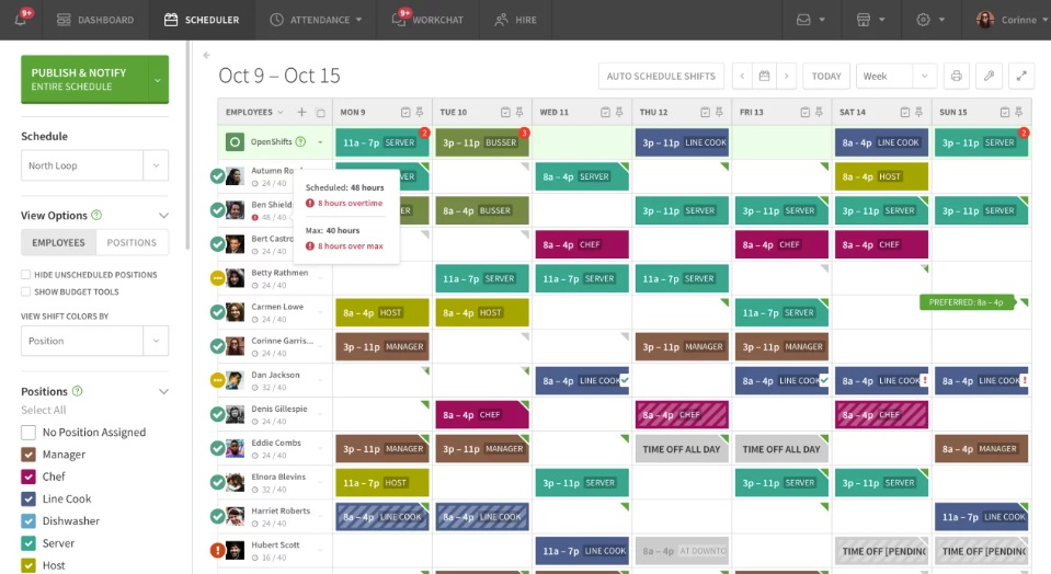A color-coded calendar view of the When I Work platform.