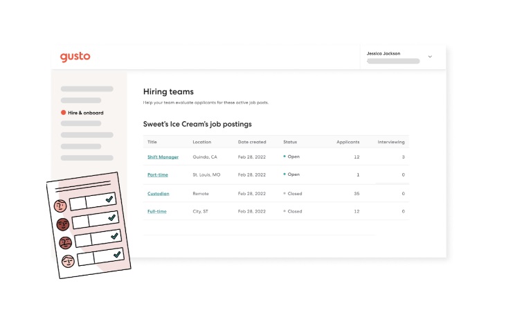 A view of the Gusto platform job posting screen. 
