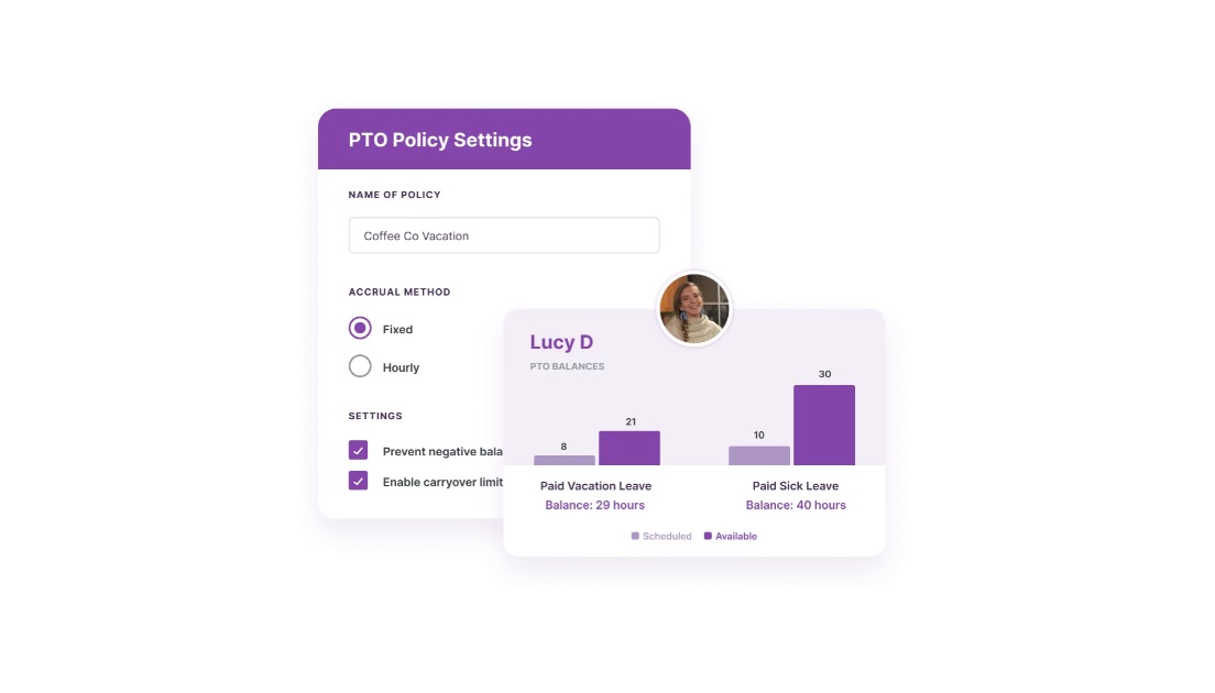 A view of a Homebase personal time off (PTO) dashboard.