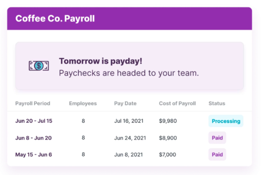 screenshot of Homebase payroll interface