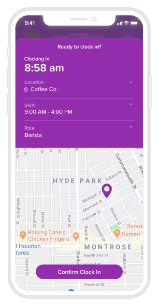 A screenshot of the geofencing feature on the Homebase mobile app.