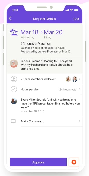 A screenshot of the leave management feature on BambooHR.