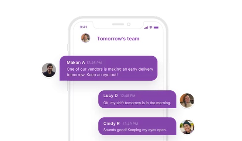 A view of the Homebase messaging app feature.