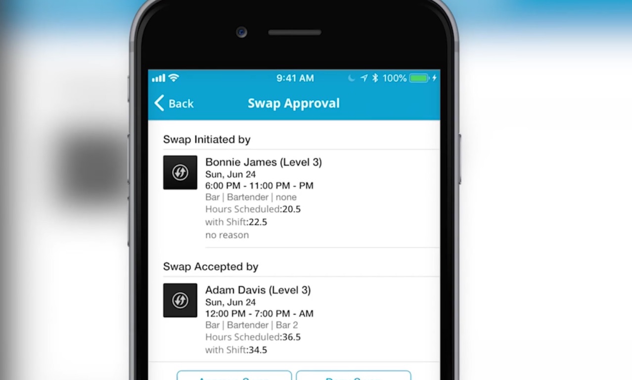 A screenshot of HotSchedules' in-app approval and notification system 
