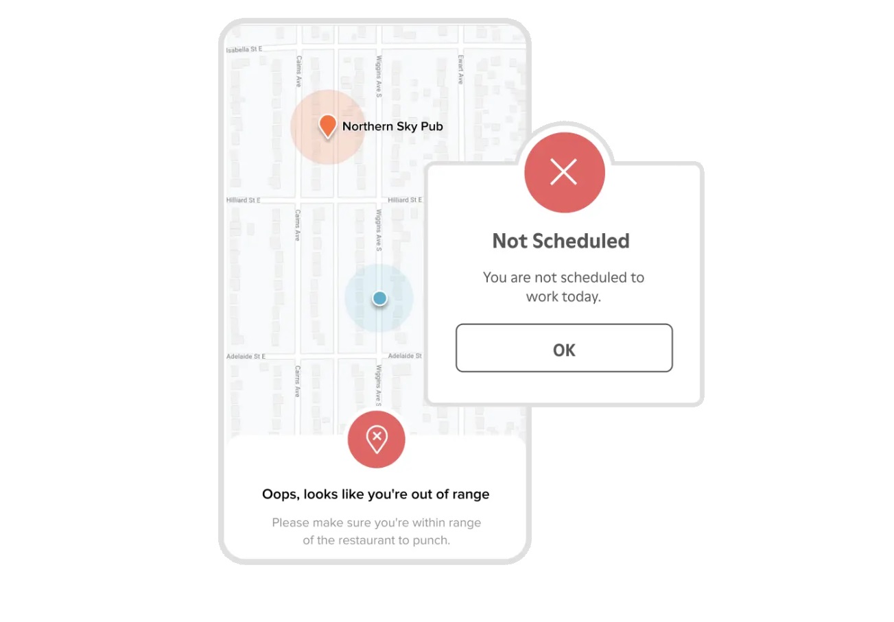 A graphic of the 7shifts geofencing tool on a phone