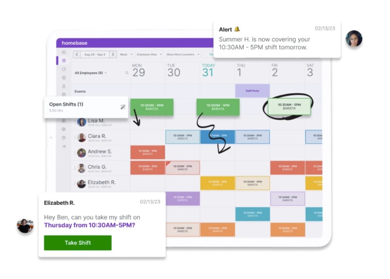 A view of the Homebase scheduling dashboard 