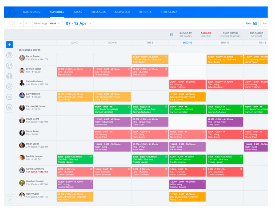 A screenshot of Sling's schedule builder.