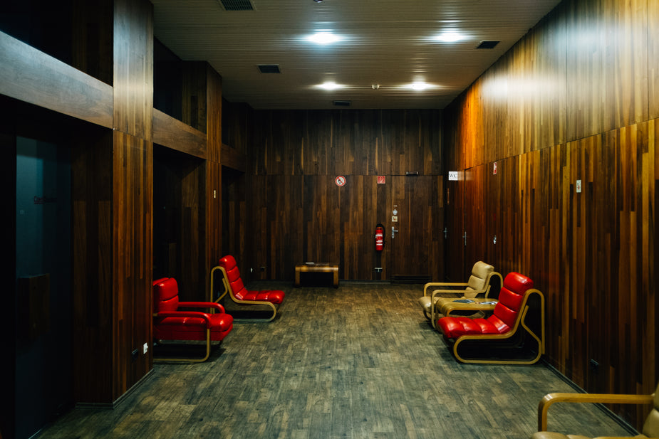 wood covered waiting room