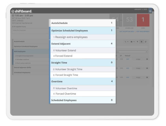 A screenshot of the autoscheduling feature on Shiftboard.