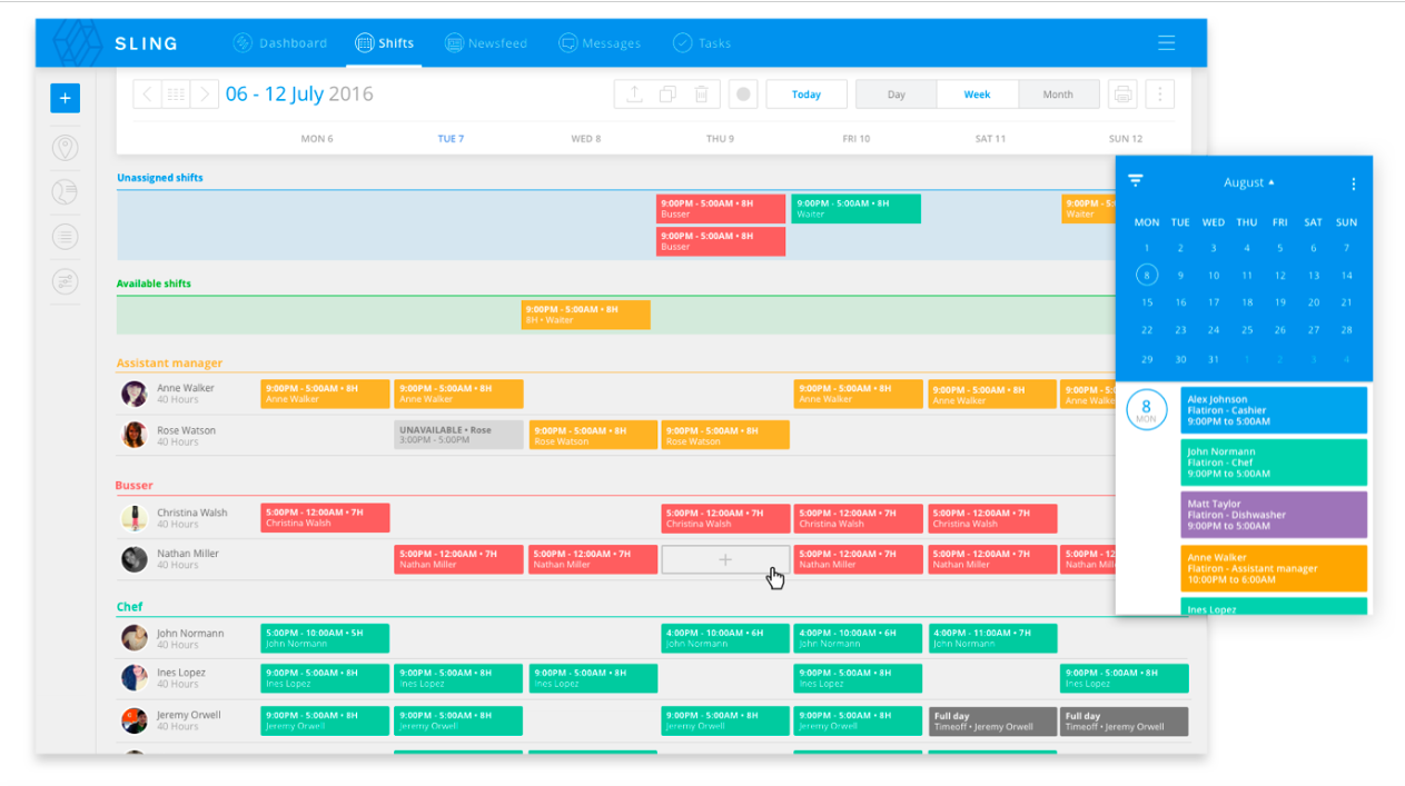 A screenshot of Sling's team scheduling tool.