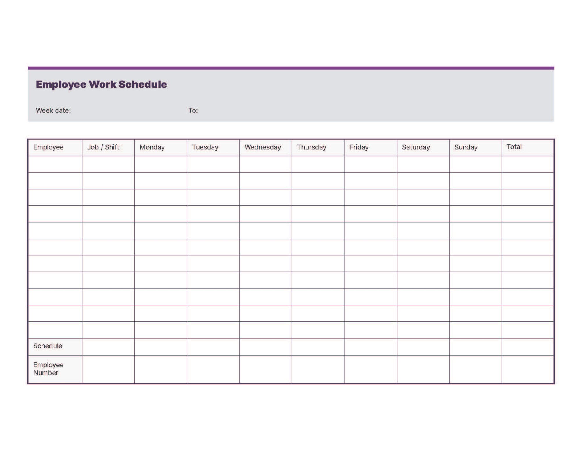 Weekly employee schedule template