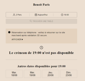 Booking system at Benoit Paris