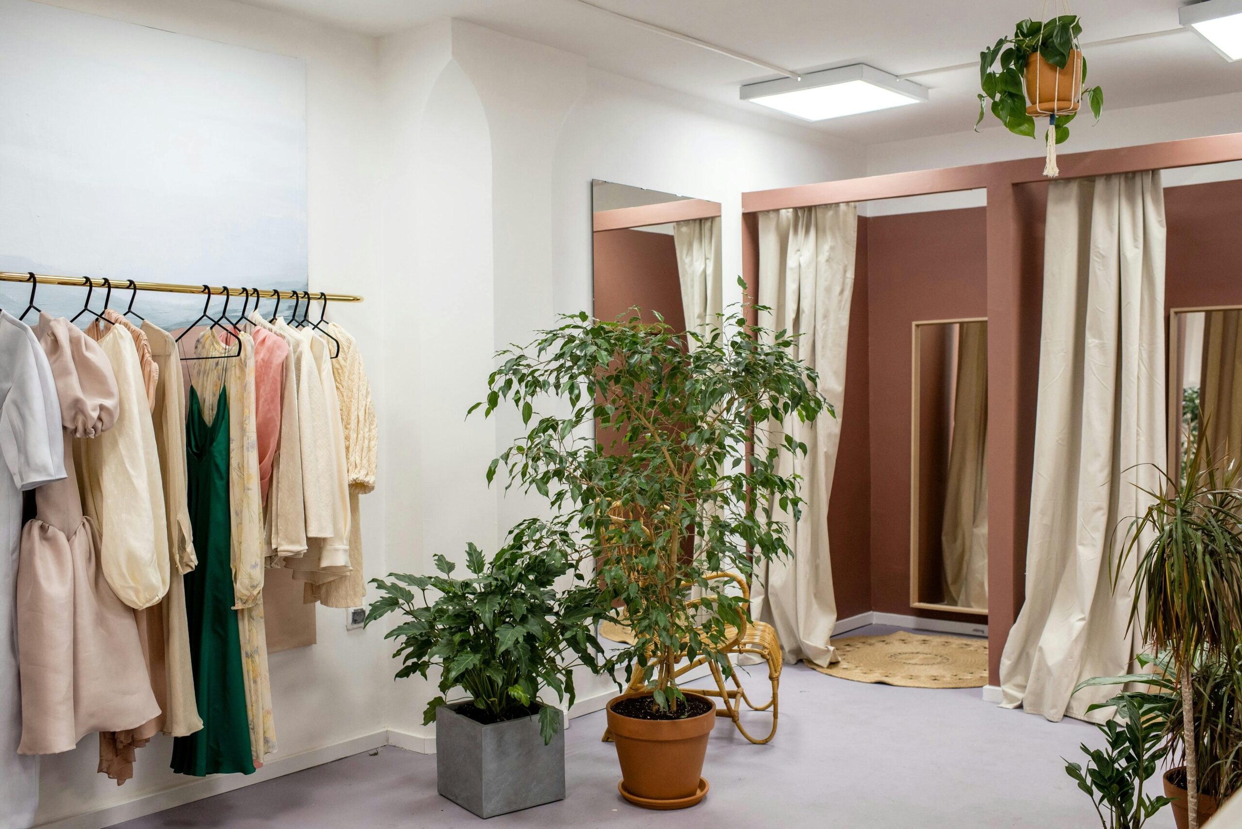 Clothing shop with fitting rooms
