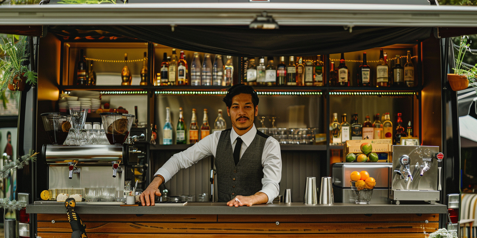 how to start a mobile bar business - man in a mobile bar