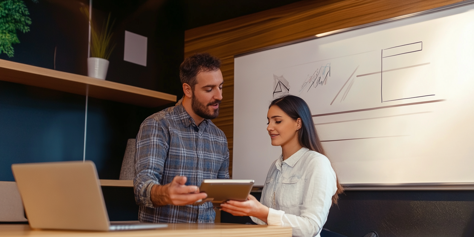 How to start a business in Georgia - man in checkered polo talking to a lady